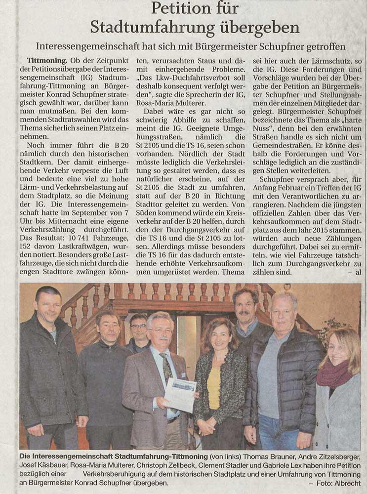 Interessengemeinschaft Stadtumfahrung übergibt Petition